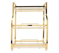 MUNEFE Bathroom Standing Rack, Bathroom Vanity Counter Box with Storage Basket, Wall Mounted Corner Organizer Standing Rack for Room Kitchen White and Gold (3 Tier)