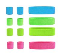 Muñequera 80s Set, 12 Piezas Muñequeras Gym Muñequeras Sudor Muñequeras DeportivasTenis Muñequeras Wristband Accesorios de Fiesta Retro para Mujeres Hombres, 4 Colores Rosa Verde Azul Amarillo