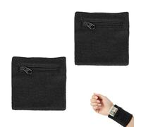 Muñequera con bolsillo cremallera 2 piezas negra bandas sudor deportivas unisex para correr gimnasio fitness llaves tarjetas entrenamiento