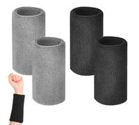 Muñequera Deportivas Larga, 4 Piezas Bandas para el Sudor, Accesorios de Entrenamiento, 15 x 8 cm, Muñequeras Hombres Mujeres, para Gimnasio, Baloncesto, Deportes, 2 Negras + 2 Grises