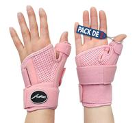 Muñequera Pulgar con Férula Dedo Desarrollada por Médicos - Muñequera Tendinitis Pulgar Ajustable a Cualquier Tamaño para Hombre y Mujer - Para Mano Derecha e Izquierda - Manual Incluido - [Rosa, Par]