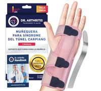 Muñequera Túnel Carpiano con Férula Desarrollada por Médicos - Muñequera Metacarpiana Nocturna Ajustable a Cualquier Tamaño con Almohadilla para una Mayor Comodidad - Libro Manual Incluido [Rosa]