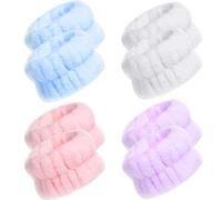 Muñequeras absorbentes de Tela de Toalla de Microfibra para Evitar Que se deslice el Agua Mientras te lavas la Cara (Juego de 4 Pares, Estilo clásico, Colores agradables)