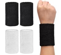 Muñequeras Deportivas 4 Piezas 15cm, Muñequera para Sudor de Algodón Elástico, Muñequeras Tenis, Padel y Gym para Hombre y Mujer, Pack de 2 Pares para Baloncesto, Fútbol y Fitness