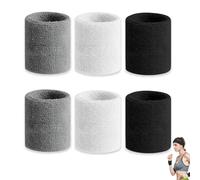 Muñequeras Deportivas, 6 Piezas Muñequeras Deportivas, Muñequeras de Fitness, Muñequeras Deportivas, Muñequeras Elásticas Deportivas, para Baloncesto, Tenis (Negro, Gris, Blanco)