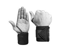 Muñequeras elásticas para fitness, levantamiento de peso, culturismo, levantamiento de potencia... cierre de velcro y 45,72 cm, Negro