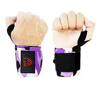 Muñequeras para gimnasio, entrenamiento físico, entrenamiento, levantamiento de pesas pesadas, correas para muñeca, soporte para pulgar, par ajustable, soporte fuerte, levantamiento (Morado Camuflaje)