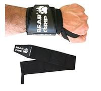 Muñequeras resistentes Bear Grip de 61 cm para levantamiento de peso y potencia, culturismo, crossfit, etc., negro azabache