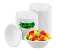 MUNGHOK 200 Cuencos Desechables de Caña de Azúcar 350 ml, Compostables, Ø13,5x4,3 cm, para Sopa Ensalada Postres, Fiestas Picnics Barbacoas