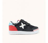 MUNICH G-3 KID VCO 458 Zapatillas Infantiles de Fútbol Sala Negras con Talón Rojo y Triple Velcro 26