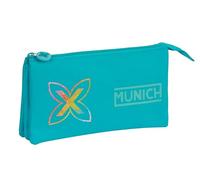 MUNICH TURQUESA - Portatodo Triple, Estuche Infantil, Estuche Niño, Ideal para Niños en Edad Escolar, Cómodo y Versátil, Calidad y Resistencia, 22x3x12 cm, Color