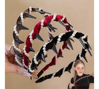 Munichsunny Vintage High Cranium Artificial Pearl Hairband, Yulyoie High Cranium Headbands for Women with Teeth. Stylish Bling Hair Hoop for Wedding,Party Or Daily Wear (Black+Brown+Red)