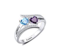 MunkiMix 925 Plata de Ley Anillo Grabación 2/3/4 Nombre Texto Personalizado con Piedras de Nacimiento para Mujeres Día de San Valentín Día de la Madre Joyería Regalo (2 Nombres, Talla 17)