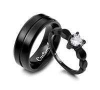 MunkiMix Anillos de Promesa Personalizados para Parejas Anillos para Novios Boda Bands Set Anillos pareja Acero Inoxidable 6/8 MM de Anchura Anillos de Compromiso para Parejas (Estilo C1)