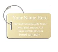 MunkiMix Etiquetas de Equipaje Personalizadas para Maletas Paquete de 1 a 4 Etiqueta de Nombre Personalizada Impermeable Duradera para Bolsas de Viaje Mochilas - Dorado Claro, Horizontal (90x50 mm)