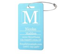 MunkiMix Etiquetas de Equipaje Personalizadas para Maletas Paquete de 1 a 4 Etiqueta de Nombre Personalizada Impermeable Duradera para Bolsas de Viaje Mochilas - Azul Agua, Vertical (50x90 mm)