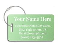 MunkiMix Etiquetas de Equipaje Personalizadas para Maletas Paquete de 1 a 4 Etiqueta de Nombre Personalizada Impermeable Duradera para Bolsas de Viaje Mochilas - Verde, Horizontal (90x50 mm)