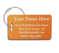 MunkiMix Etiquetas de Equipaje Personalizadas para Maletas Paquete de 1 a 4 Etiqueta de Nombre Personalizada Impermeable Duradera para Bolsas de Viaje Mochilas - Naranja, Horizontal (90x50 mm)
