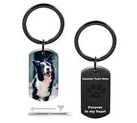 MunkiMix Foto/Texto Grabado de Texto Urna Cadena de Claves para Cenizas para Mascotas Joyas de Cremación Memorial Llavero de Perros para Gatos Regalos de Pérdida de Perros Etiqueta de Perro (Negro)