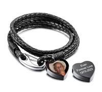 MunkiMix Pulsera de Corazón Urna Personalizada para Cenizas para Hombres Mujeres Pulsera de Cremación con Foto/Nombre Joyería Conmemorativa para un ser Querido Recuerdo de Cenizas -B1: 9 Pulgada