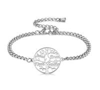 MunkiMix Pulsera Personalizada del Árbol de la Vida para Mujer Pulseras Familiares de Acero Inoxidable con Grabado de Nombres Regalos del Arbol de la Vida para Mamá Hija Abuela -B1