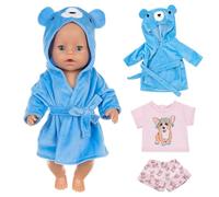 MUNKST - 2 juegos de ropa de muñeca bebé de 35-43 cm, ropa de muñeca de oso con pijama, ropa interior, zapatos, incluye camisón de manga corta y pantalones cortos para muñecas de bebé de 35-45 cm