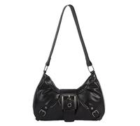 MUNSKT 1 bolsa de cuero para mujer, bolsa de hombro Y2K para mujer, cierre magnético, bolso de mano plisado con cremallera, bolsa de viaje para uso diario, Black, 27*16*7cm
