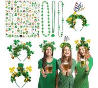 MUNSKT 18 unidades St. Patrick's Day Decorations Party Supplies,Irish Lucky Glow-in-the-Dark Temporary Tattoos,Ireland St Patricks Day Headband Necklaces,Irish St Patricks Day Accessories