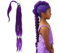 MUNSKT 2 Piezas Extensiones de Pelo Violetas - 28 Pulgadas Largo Plegable Cabello Pre-Teñido con Elástico, 100g + Anillos de Cabello para Cosplay Halloween Espectáculos