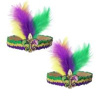 MUNSKT 2 piezas Sombrero con plumas y lentejuelas para Carnaval Mardi Gras, Fascinatori con plumas falsas y lentejuelas, banda para el pelo Fleur de Lis para mujeres y niñas, accesorios para fiestas