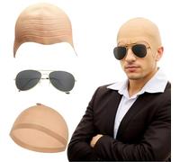 MUNSKT 3 gorras de látex con 1 gorro de peluca y 1 par de gafas de sol, sombrero de cosplay, accesorio para Halloween, niños y adultos