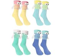 MUNSKT 4 pares de calcetines magnéticos divertidos para parejas, calcetines de tomarse de las manos, novedad de amistad tomados de la mano para amantes, amigos, hermanas, regalos de cumpleaños de