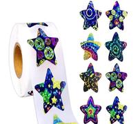 MUNSKT 500 calcomanías autoadhesivas brillantes de 2,5 cm, impermeables, holográficas, con estrellas holográficas, calcomanías espaciales brillantes, calcomanías de recompensa para niños para
