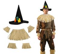MUNSKT 6 accesorios para disfraz de espantapájaros: 1 sombrero de espantapájaros + 1 pieza de paja para el cuello + 2 puños de muñeca + 2 puños de tobillo, velcro ajustable, para cosplay de adultos