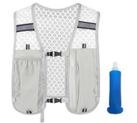 MUNSKT Chaleco para correr con botella de agua, paquete de hidratación ligero, mochila de malla transpirable ajustable con frasco suave de 250 ml, equipo de seguridad reflectante para hombres y