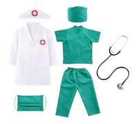 MUNSKT - Disfraz de médico para niños, Juego de imitación de doctor, Conjunto de bata de médico con estetoscopio, Kit de juguete médico para niño niña (110)