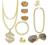 MUNSKT - Disfraz de rapero, disfraz de proxeneta, traje de hip hop 80 90, cadena de oro para hombre, gángster pandilla, gafas de sol, cadena para carnaval y fiesta temática, conciertos de Rap