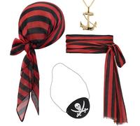 MUNSKT Disfraz Pirata Para Adultos Y Niños, Pañuelo Medieval, Parche Para El Ojo, Cinturón Con Fajín, Cadena Con Colgante De Ancla, Traje Para Fiesta De Halloween Renacentista