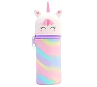 MUNSKT Estuche de silicona suave 2 en 1, se dobla como soporte para bolígrafos, retráctil, con cierre de cremallera, bonitos diseños de animales para escuela, oficina, universidad, unisex, Unicornio