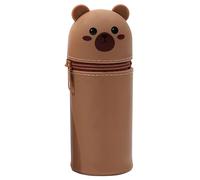 MUNSKT Estuche escolar 2 en 1 de silicona flexible, se puede utilizar como portaplumas y estuche, gran capacidad, extensible, para guardar papelería, Oso marrón., 350ml, Estuche de silicona 2 en 1