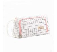 MUNSKT - Estuche escolar para niña con extensión - Estuche triangular de gran capacidad con compartimentos para bolígrafos/reglas (Rayures Roses/azulejos), blanco, Moda