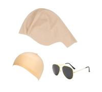 MUNSKT Gorra calva de látex de piel fina con gafas de sol, accesorio de disfraz de disfraces, sombrero de cosplay para Halloween, carnaval, niños y adultos, peluca de calavera de cabeza falsa para