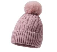 MUNSKT Gorro de invierno para mujer, gorro de punto de terciopelo grueso cálido con forro de lana, sombrero Bobo para esquí al aire libre con capa cálida de lana para mujeres y niñas, rosa, L