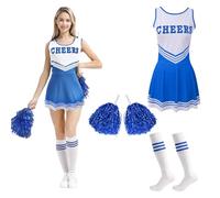 MUNSKT - Porcelana de lujo para llevar a cabo con pompones de manzanas, disfraz para mujeres y niñas, uniformes de escuela secundaria, para llevar a cabo, disfraz de fantasía para adultos (azul, XL)