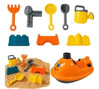MUNTRADE Barco de Playa para Niños con 8 Accesorios | Juguete de Arena con Barco, 4 Moldes de Castillo, Pala, Rastrillo, Colador y Regadera | Set Infantil para Playa, Jardín y Arenero