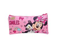 MUNTRADE Estuche Escolar Infantil Minnie Mouse Rectangular con Cremallera | Portatodo Plano Rosa para Lápices y Bolígrafos | Diseño Minnie y Fígaro
