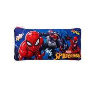 MUNTRADE Estuche Escolar Infantil Spider-Man Rectangular con Cremallera | Portatodo Plano para Lápices, Bolígrafos y Rotuladores | Diseño Marvel Azul y Rojo