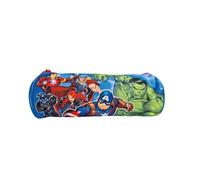 MUNTRADE Estuche Escolar Infantil Vengadores Redondo con Cremallera | Portatodo Cilíndrico para Lápices y Bolígrafos | Diseño Avengers Marvel Azul