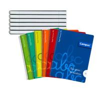 MUNTRADE Pack de 12 Libretas Espiral Campus Multicolor con Guías de Escritura | 2 de Cada Color | Papel Premium 90 g/m² | Pauta de 4 mm| Material Escolar