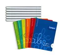 MUNTRADE Pack de 12 Libretas Espiral Campus Multicolor con Guías de Escritura | 2 de Cada Color | Papel Premium 90 g/m² | Pauta de 3 mm| Material Escolar